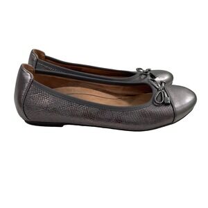 Vionic Minna Pewter Metallic Snake Cap Toe Ballet Flats Shoes Size US 8 EU 38.5